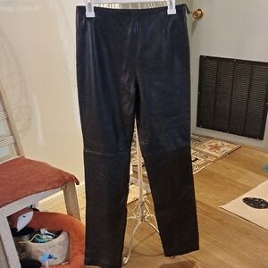 Hugo Buscati Black Leather Pants, Sz 6 Tall